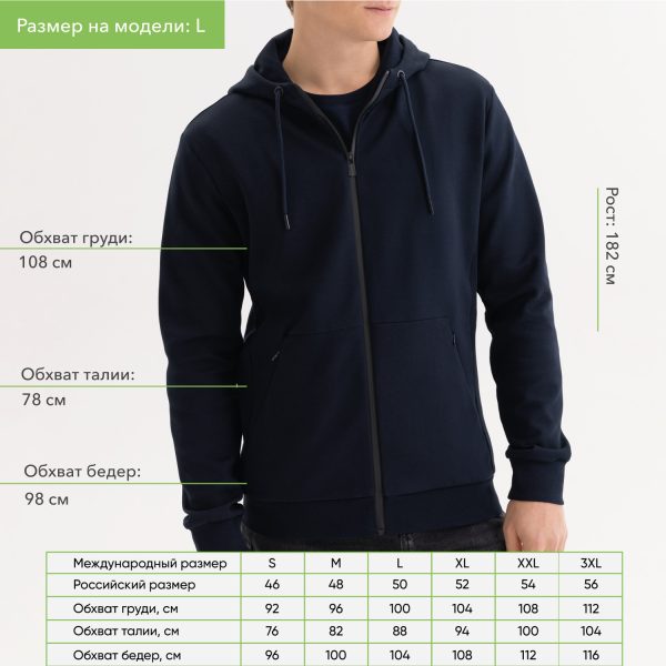Толстовка на молнии с капюшоном MATEO темно-синяя, размер XXL — изображение 3