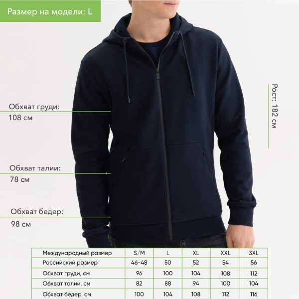 Толстовка на молнии с капюшоном MATEO, темно-синяя, размер XXXL — изображение 3